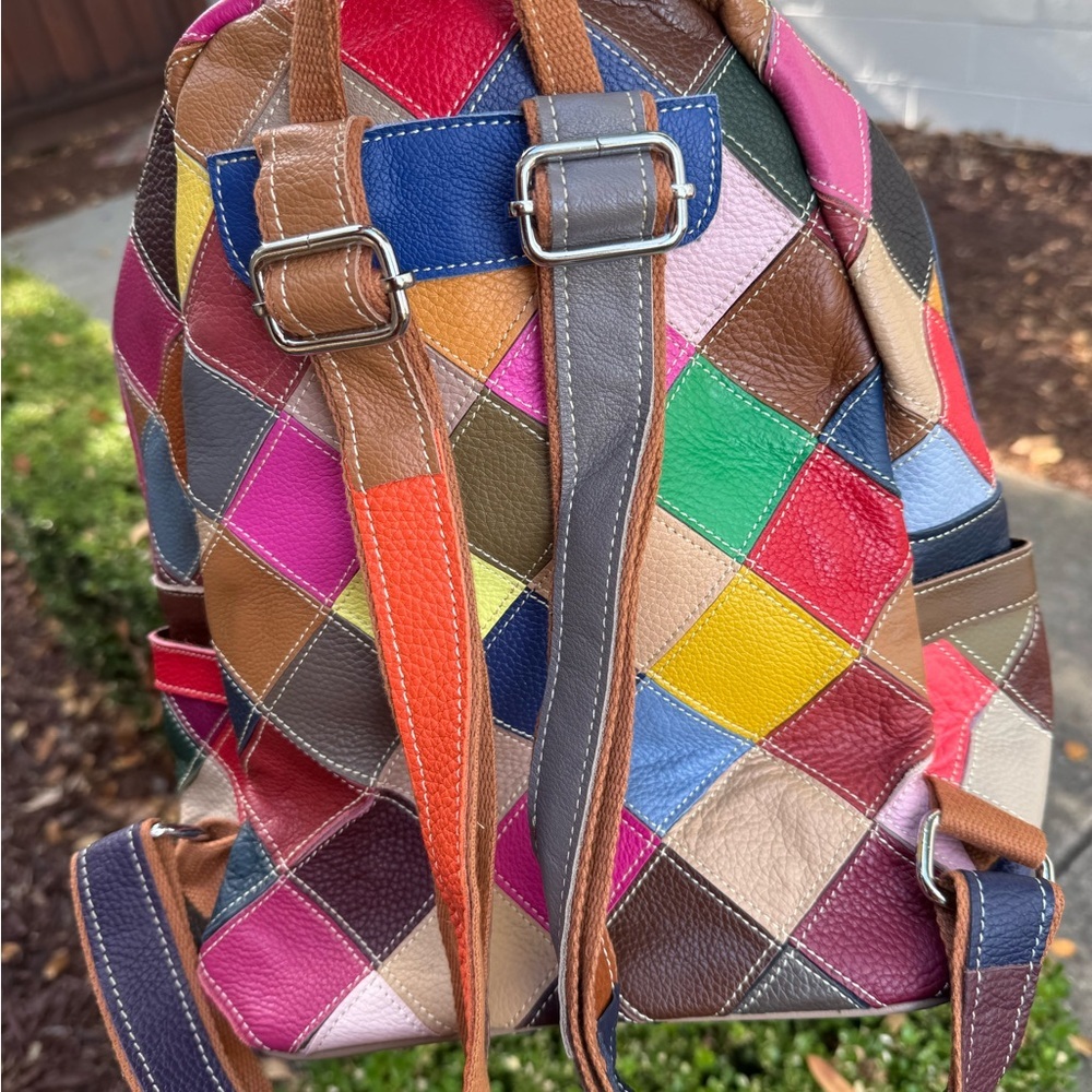 Colorful Patchwork Leather Backpack - image 5